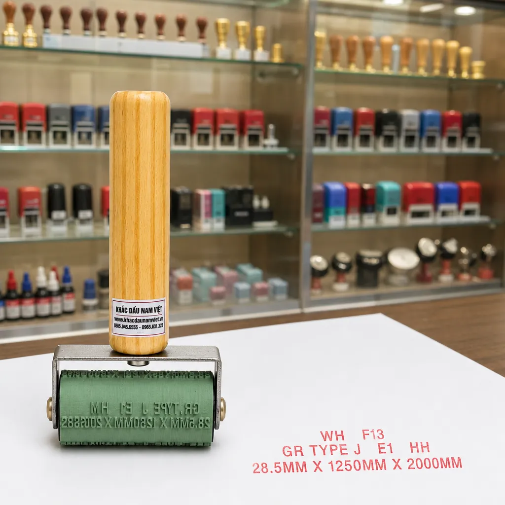 Dấu con lăn khắc theo yêu cầu đóng mã lô và logo lên thùng carton
