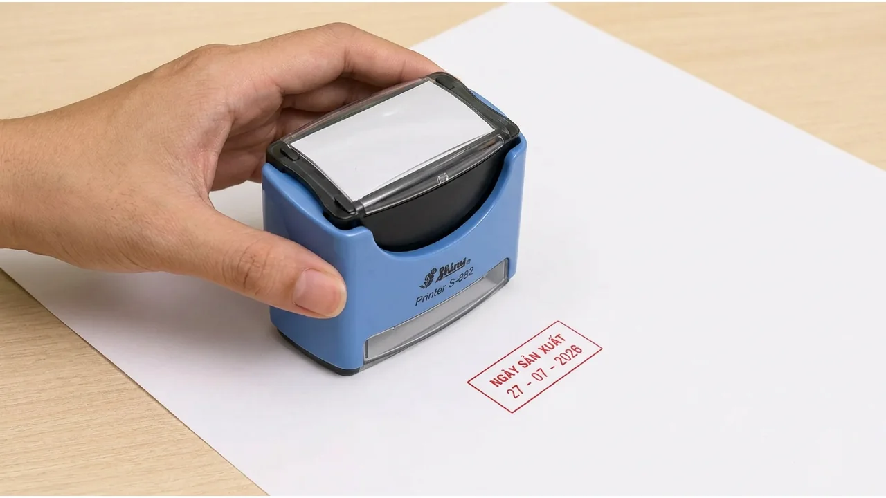Hình đóng ngày sản xuất và hạn sử dụng kèm mã lô lên bao bì và thùng carton bằng bộ dấu date ghép ký tự