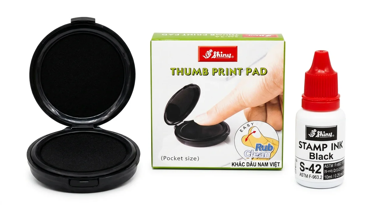 Nhân viên dùng khay mực lăn tay SM-2 lấy dấu vân tay điểm chỉ trên giấy tờ